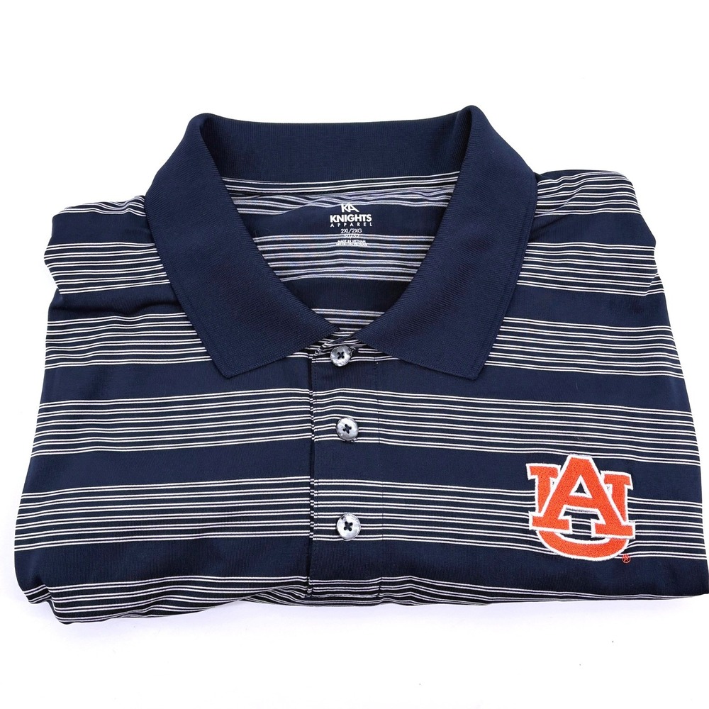 Knights Apparel Auburn Tigers Mens 2XL Polo Shirt Navy Blue Striped Logo Golf
